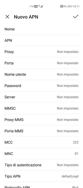 Configurazione APN  su Huawei nova Y91