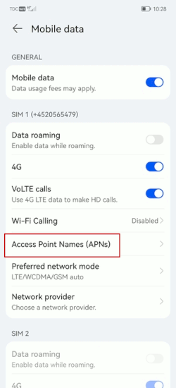 IMPOSTAZIONI APN Green Mobile su Huawei nova Y91